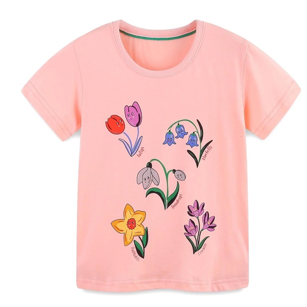 Mini Boden flowers graphic short sleeve tee blush girls crewneck Tshirt tulips